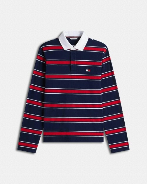 Tommy Hilfiger Long Rugby Mens Pyjama Set - RWB Stripe/Carbon Navy