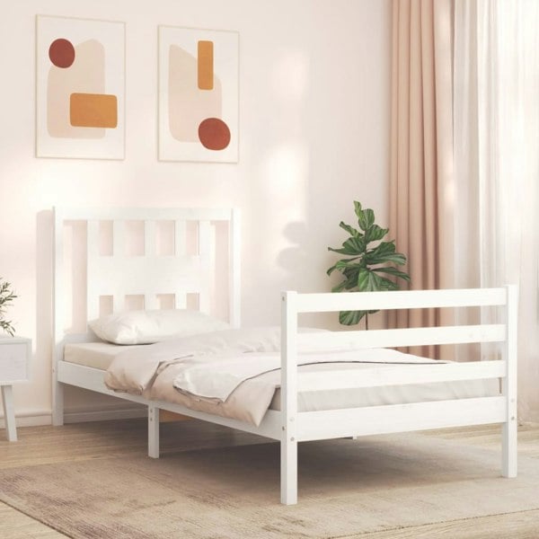 Berkfield Bed Frame with Headboard White Single Solid Wood