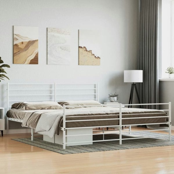 Berkfield Metal Bed Frame with Headboard and Footboard White 180x200 cm 6FT Super King