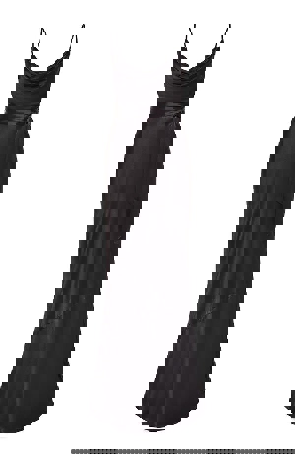 Black cowl neck bridesmaids occasion wear dress with detachable sash.