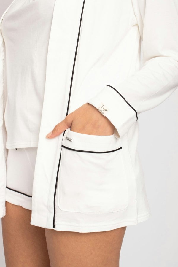 Women's Bamboo Nightwear Jacket in Cream with contrasting piping from Pretty You London