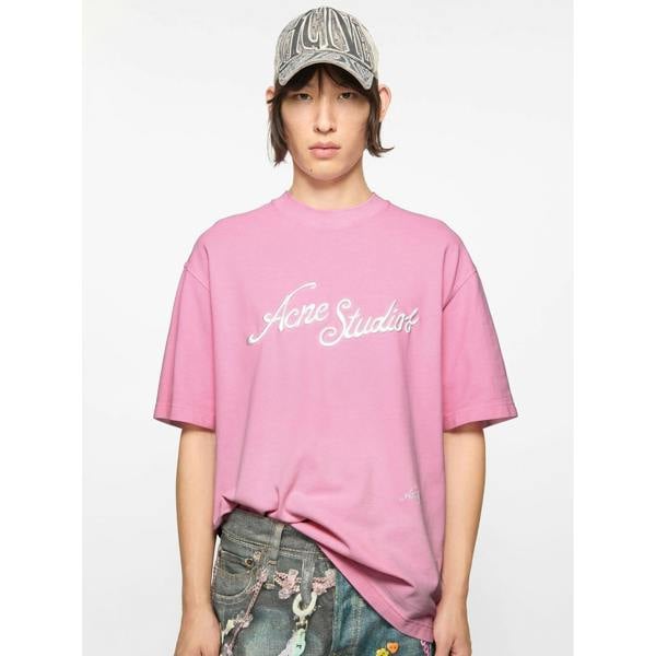 Acne Studios Embroidered Logo T-Shirt   in  Pink