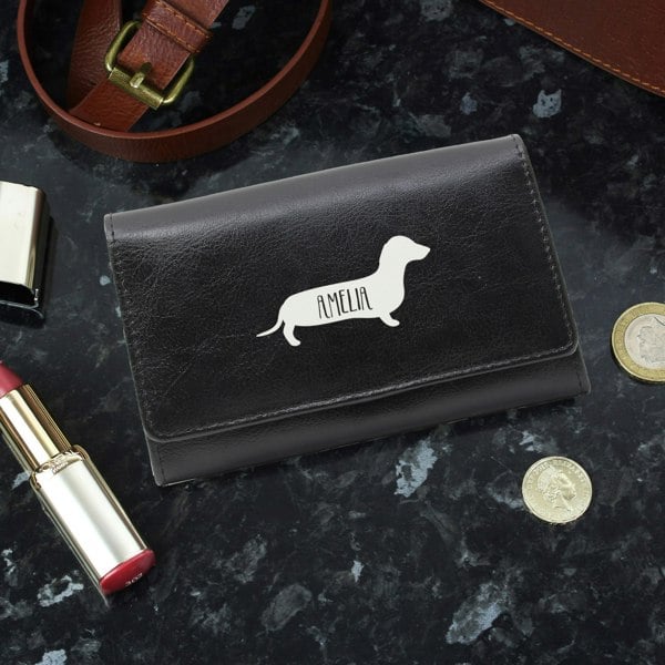 Personalised Memento Company Personalised Sausage Dog Black Purse
