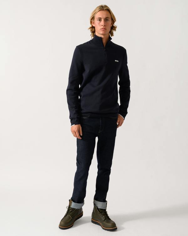 BOSS Green Ever-X Mens Cotton sweater with quarter zip - Dark Blue 402