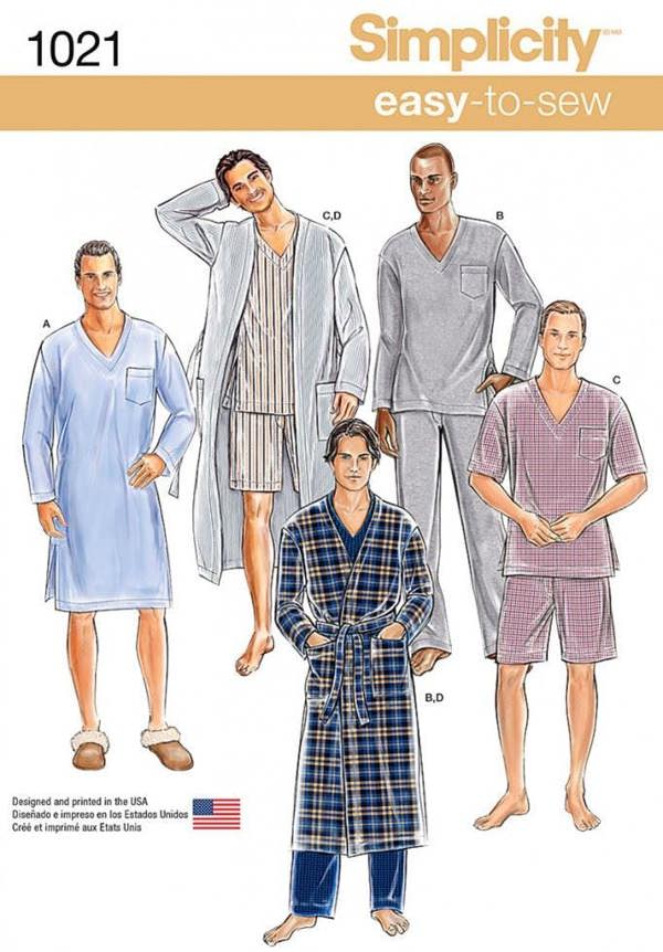 Simplicity Sewing Pattern 1021, Robes, Trousers, Pyjamas, Shorts, Tops for Men, XS - XL - Easy