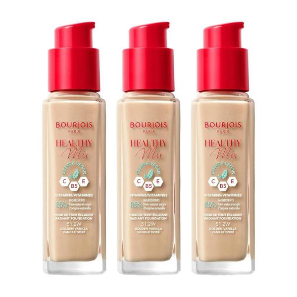 Bourjois Paris 3 x Bourjois Healthy Mix Clean and Vegan Foundation 30ml - 51.2W Golden Vanilla
