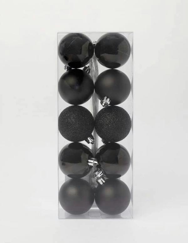 Shatchi 50mm Black Shatterproof Christmas Baubles in 9 Pack and 18 Piece Sets with Mixed Finishes