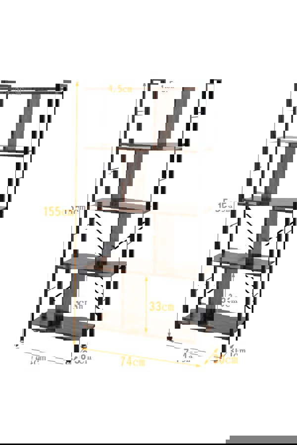 Living and Home Industrial Style 5 Tier Bookcase Metal Frame