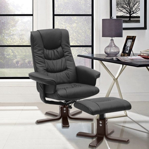 PU Leather Swivel Chair Recliner Armchair with Footstool Recliners Living and Home