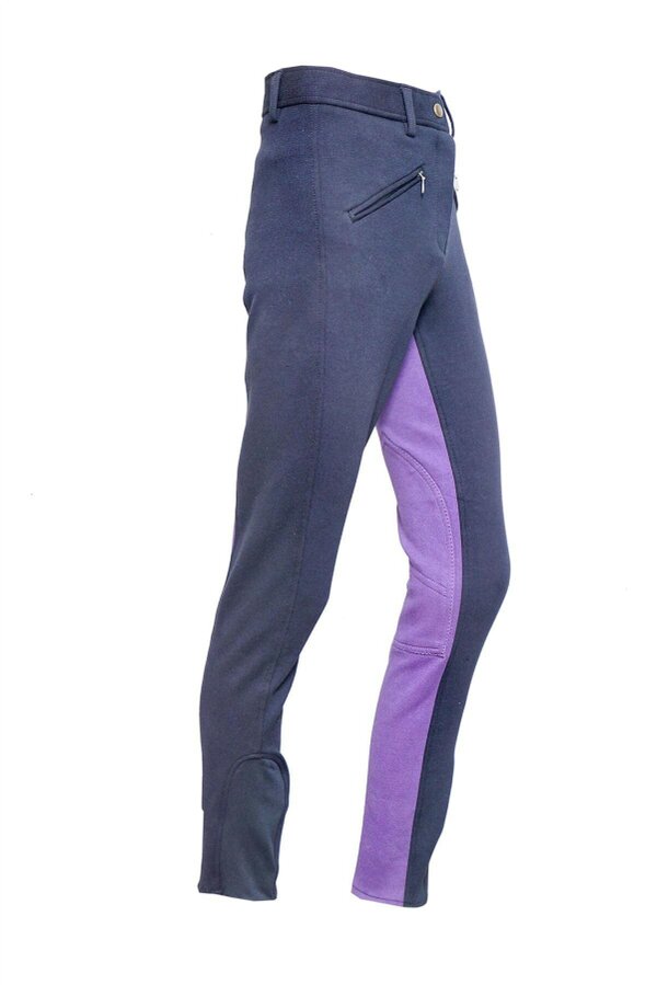 eQuitack Women's Stretchy Self Seat Horse Riding Jodhpurs Black/Purple