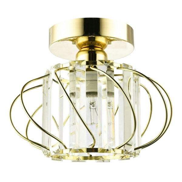 Modern Polished Gold Ceiling Light Fitting with Clear Crystal Glass Image 1