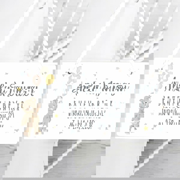 Personalised Memento Company Personalised Teddy & Balloons White Wooden Sign