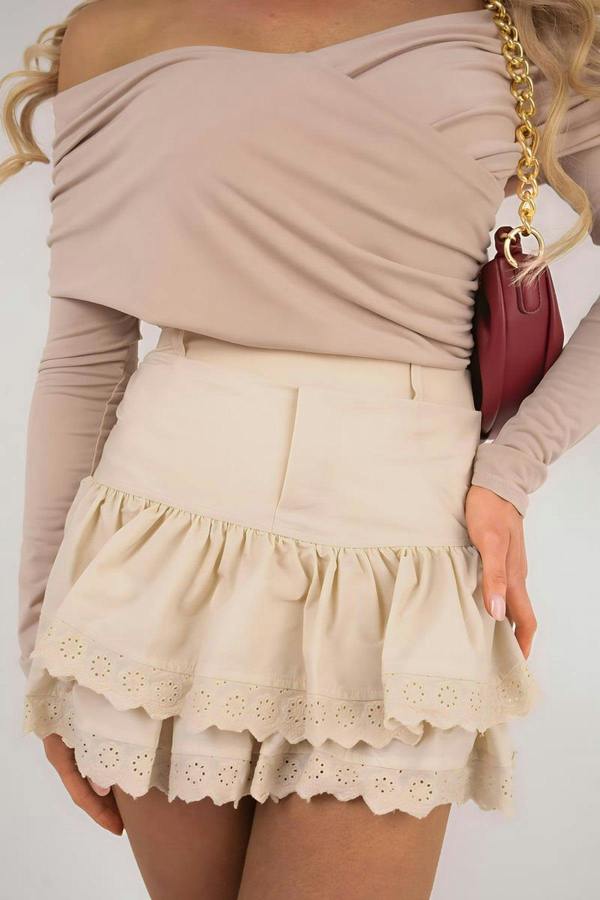 Isolde High Waist Tiered Mini Skirt - Beige