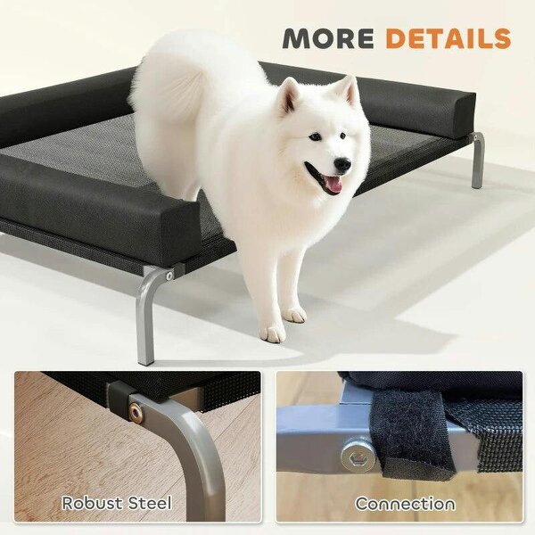 Elevated Dog Bed with Removable Bolsters, Raised Dog Bed for Large Breeds, Portable Indoor & Outdoor Pet Cots, Black