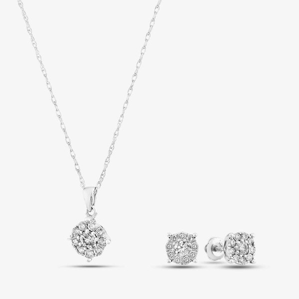 T. H. Baker 18ct White Gold 1.00ct Diamond Round Cluster Jewellery Set TH0134622