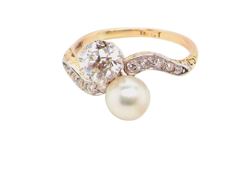 Vintage Tom A fine pearl and diamond two stone ring