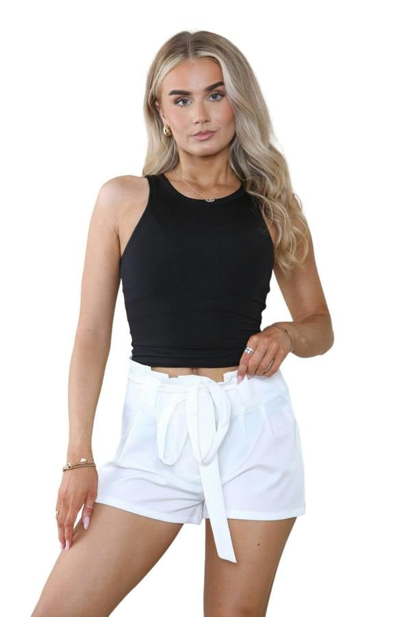 Women’s White High Waist Bow Knot Tie Up Belted Wide Leg Small Tailored Shorts Summer Casual Loose Shorts Pants Beach Streetwear Home wear - Elaina Fashion