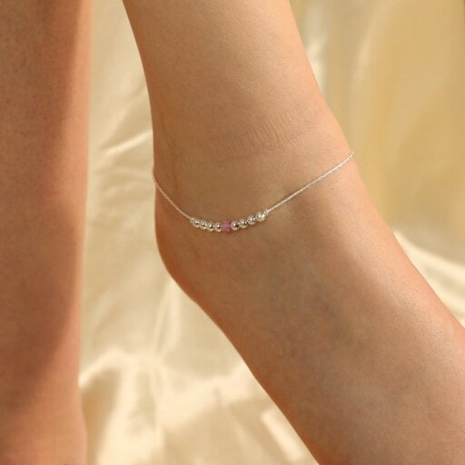 The Colourful Aura 925 Silver Pink Silver Round Ball Thin Payal Anklet