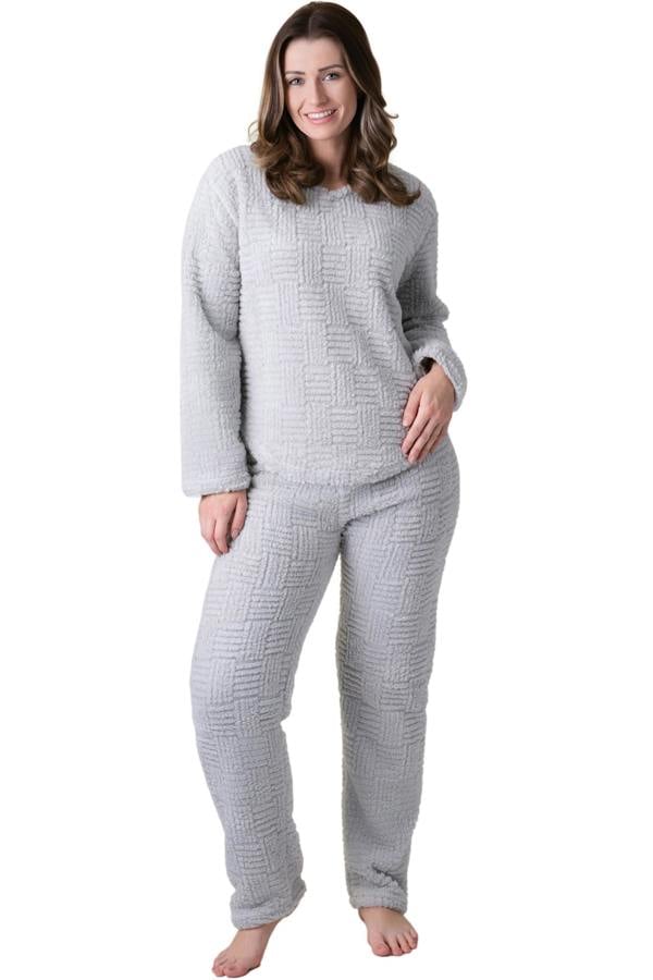 Camille Womens Supersoft Nude Textured Fleece Pyjamas with a Woven Pattern & Rope Detailing