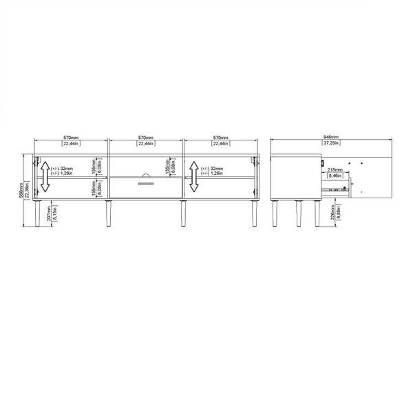 Wyld Haus Nagoya White Media TV Unit 2 Doors 1 Drawer 1 Shelf