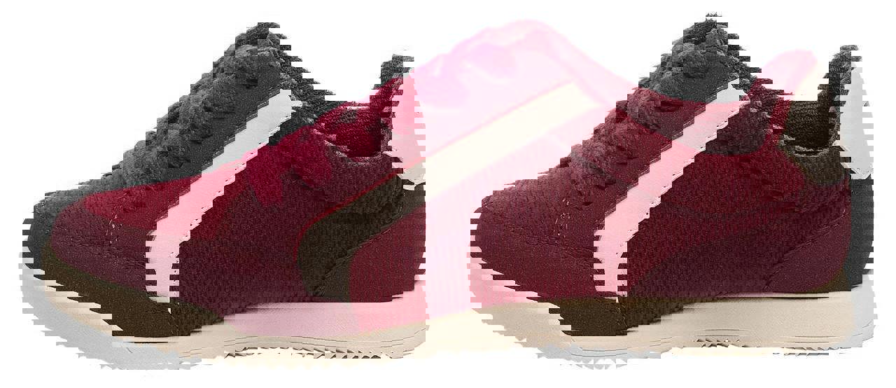 Rocket Dog Bolt Womens Casual Smart Lace Up Shoes Trainers, burgundy and white sneakers with lace-up closure and comfortable sole.