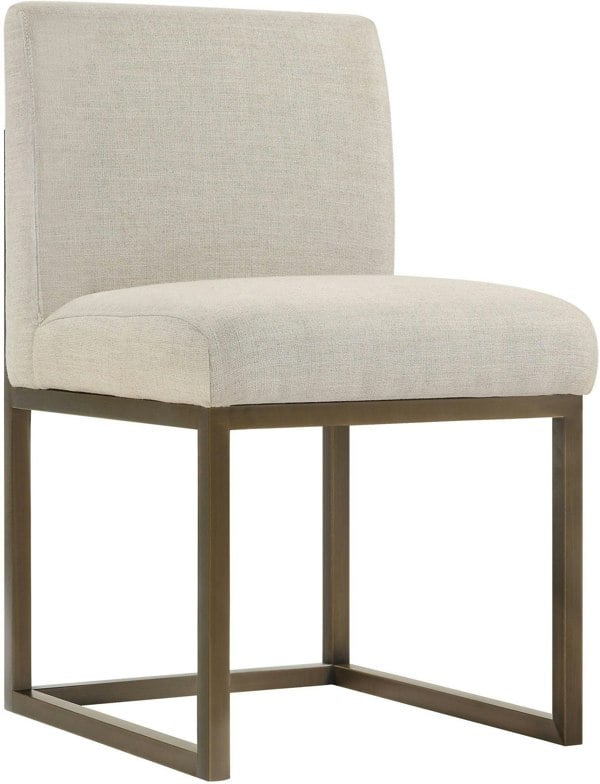 Furniture Edit Haute Beige Linen Dining Chair in Brass