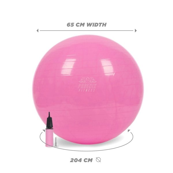 Phoenix Fitness Anti-Burst Fitness Ball with Pump - Pink
