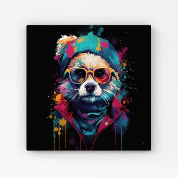 Warren Reed Multi Coloured Splash Art Dog Canvas