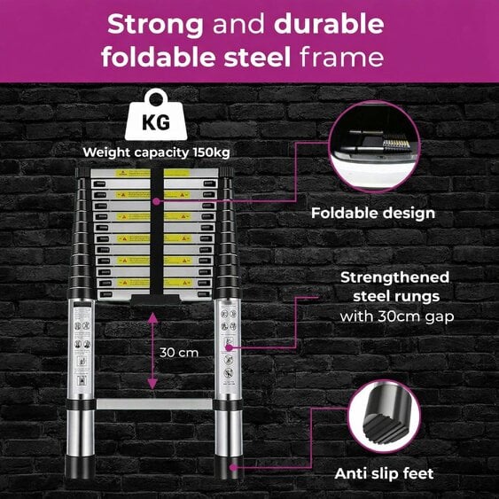 Neo 3.8M Extendable Steel Foldable Telescopic Ladder
