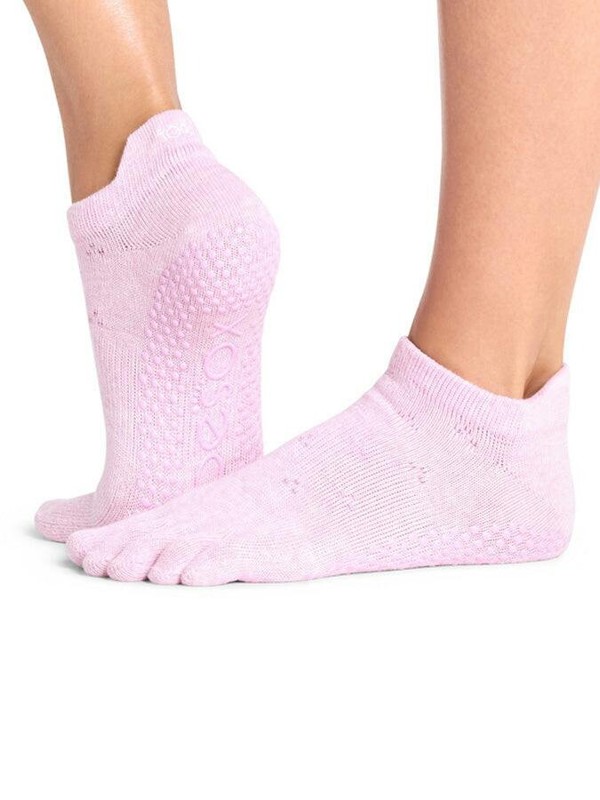ToeSox Low Rise Full Toe Women's Yoga Grip Socks - Rosy Melange