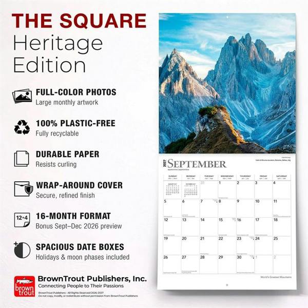 World's Greatest Mountains Calendar 2027, Wall Calendars, Month To View, Natural World, Gift