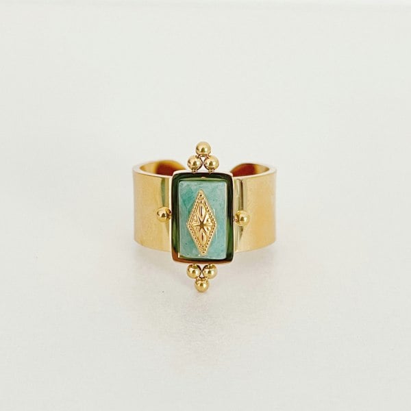 Luxe Tones Luna Wide Band Irregular Turquoise Crystal Ring
