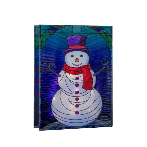 Samuel Alexander 28cm Battery Operated Light up Double Sided Stained Glass Snowman Decoration with LEDs