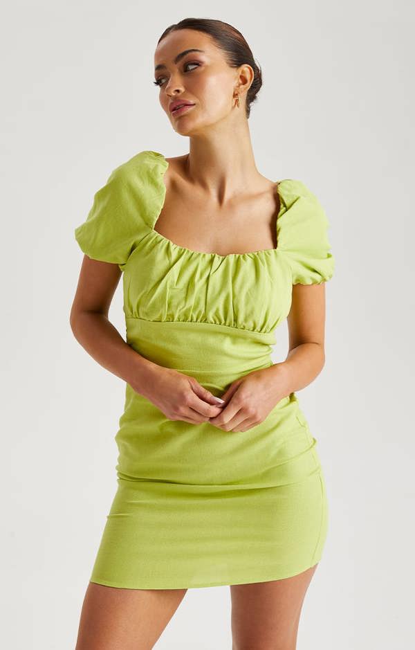 Urban Bliss Olive Linen Lace Up Back Mini Dress