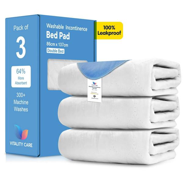 Vitality Care Incontinence Washable Bed Pads Protection Sheets - Reusable with High Absorbency