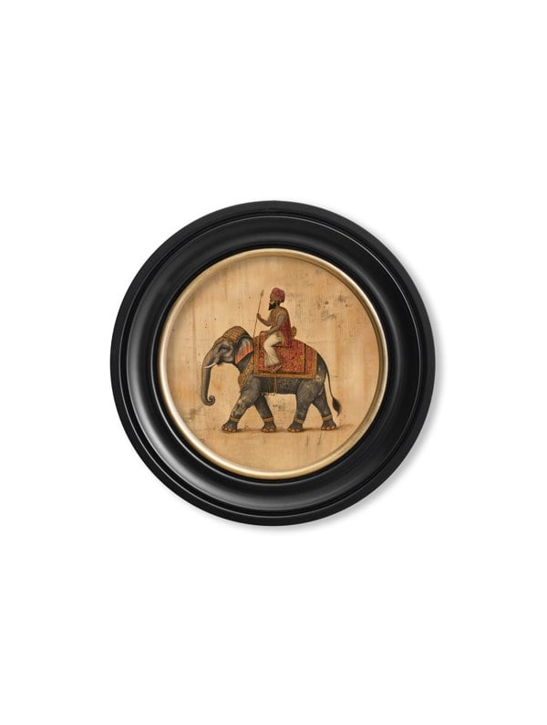 Exceptional Art Mughal Emperor on Elephant LF - Oxford round frame