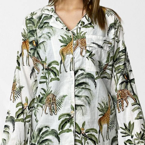 Hayley & Co Giraffe Print 100% Cotton Long Pyjama Set in White