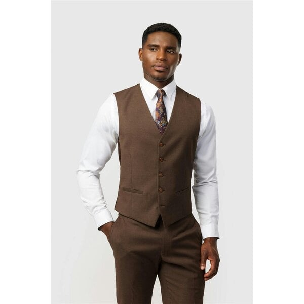 Antique Rogue Slim Fit Harley Flannel Chestnut Waistcoat
