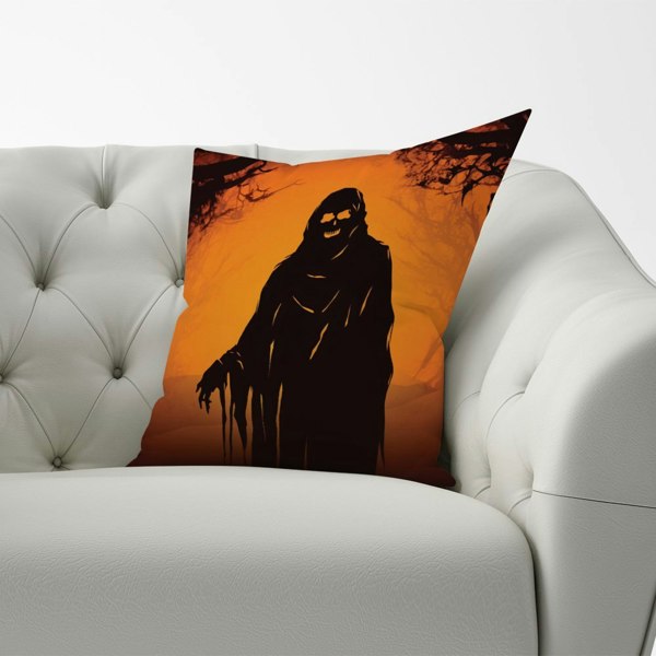 Warren Reed A Spooky Black And Orange Ghost Cushions