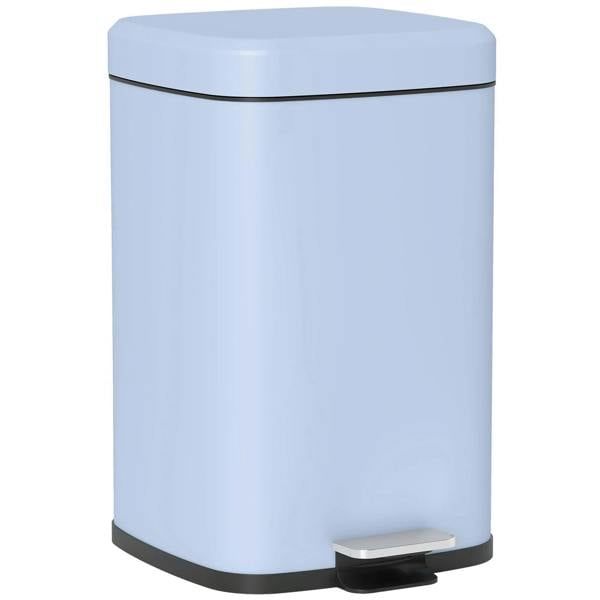 Light blue metal kitchen bin with domed lid and dark pedal