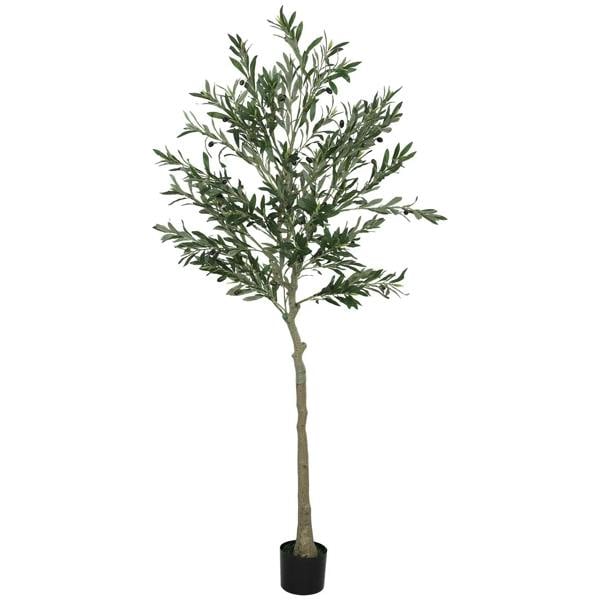 Artificial olive tree with green silk leaves in a black pot