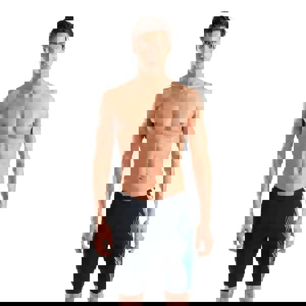 Arena Sea Water Swim Jammer in black and teal with white geometric quick-drying design