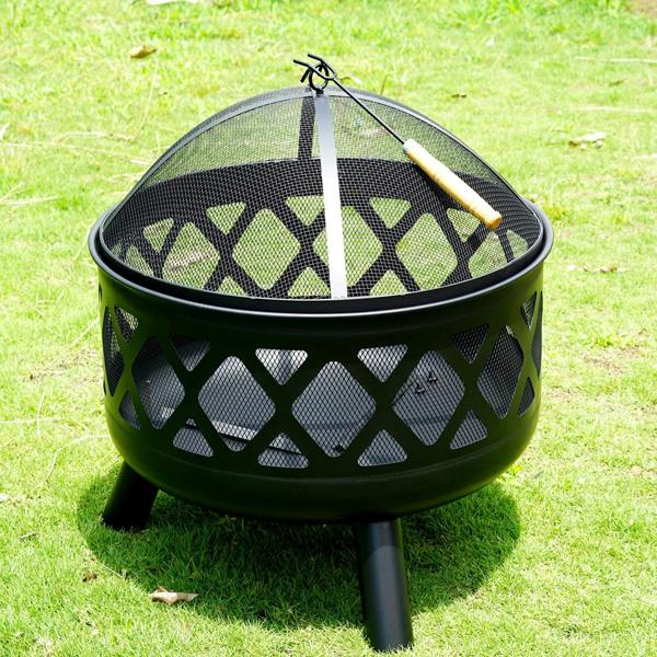 Gr8 Garden Large Round Fire Pit Bowl 24 Inch Outdoor Garden Wood Log Heater Charcoal Burner Firepit Patio Camping BBQ Brazier
