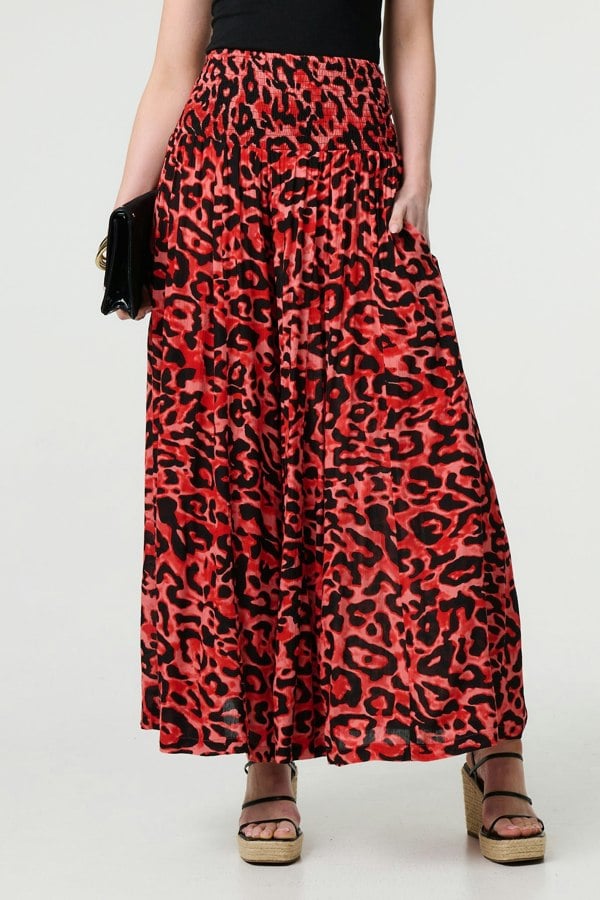 Red | Animal Print High Waist Palazzo Pants
