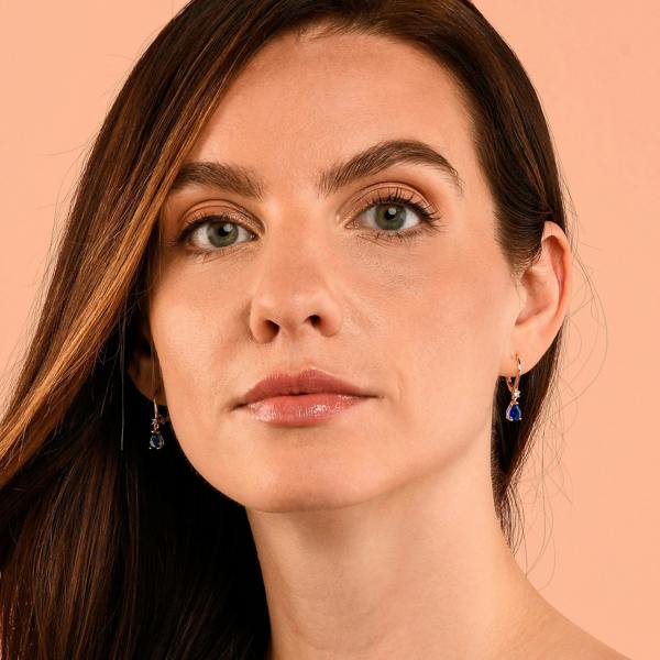 Zavana Gold Plated Small Pear Shaped Blue Cubic Zirconia Leverback Drop Earrings For Women