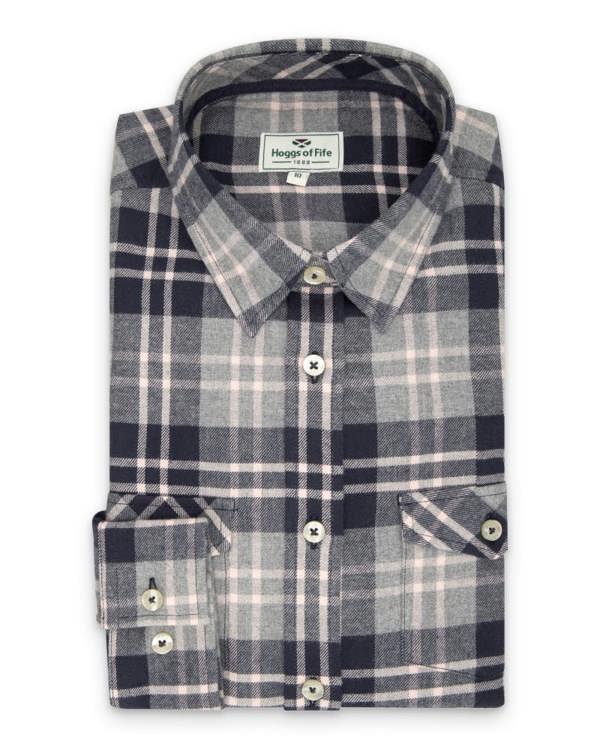 Hoggs of Fife Eilidh shirt neatly folded, highlighting collar and check pattern, a versatile piece for countryside wardrobes
