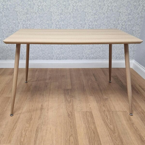 Kosy Koala Modern Rectangle Wood Effect Dining Table Set With 4 White Faux Leather Chairs Dining Room Furniture