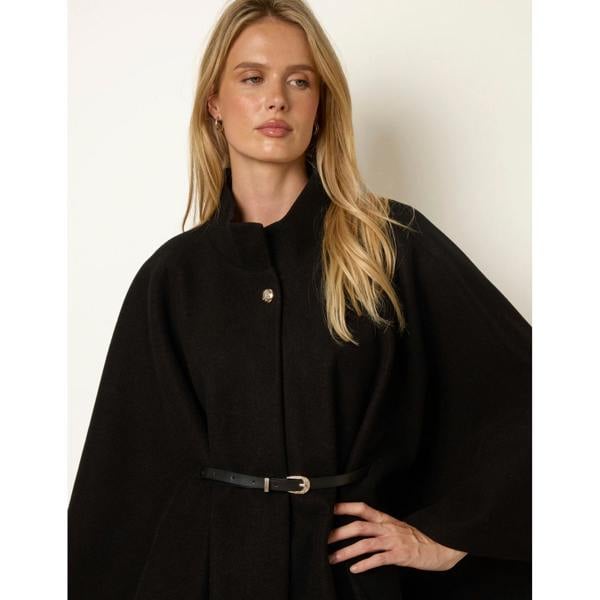 Blue Vanilla Funnel Neck Tie Front Cape