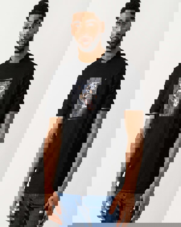 Model wearing a BOSS Orange Dobermann Mens Bear Graphic T-Shirt in black