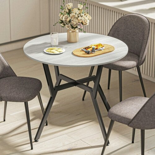 Wyld Haus Donato Grey Round Dining Table With Black Metal Legs And Anti Slip Feet 90cm